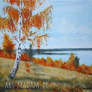 obraz ręcznie malowany akrylowy jesienna nostalgia - 24x30cm drzewo na wzgórzu