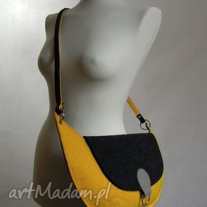 filcowa torebka na ramię - żółty kot folk, nietuzinkowa