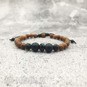 bransoletka makrama - drewno orientalne i turmalin onyks lawa wulkaniczna
