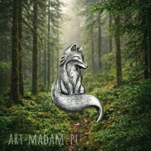 broszka srebrna - lisek szary - biżuteria artystyczna, prezent dla niej, oksydowane