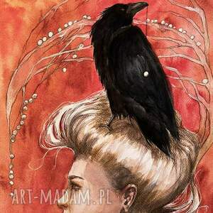 strażnicy klimatyczna akwarela artystki adriany laube - kobieta, kruk, moc