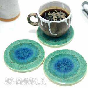 3 ceramiczne podkładki na stół - pawie oko, pod filiżankę, podstawki