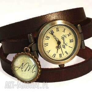 ręczne wykonanie zegarki inicjały na życzenie - zegarek/bransoletka na skórzanym