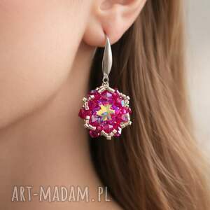 Różowe Wiszące Kolczyki Crystal Fuchsia Maxima z Kryształków