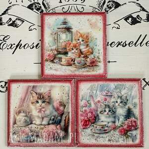 dekoracyjne podkładki decoupage magiczne kotki, vintage, shabby chic