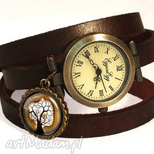 ręczne wykonanie zegarki drzewko - zegarek/bransoletka na skórzanym pasku