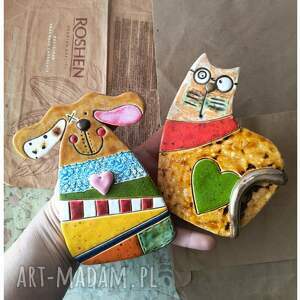 Zwariowany pies i kot na ścianę, ceramika