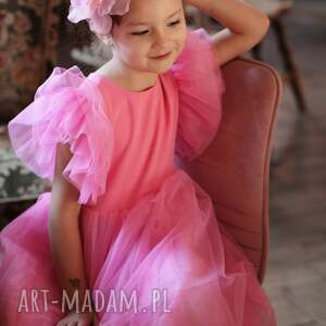 elegancka sukienka z tiulem lily, różowa ozdobny rękawek na specjalne okazje