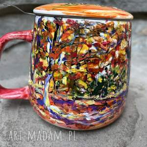 Porcelanowy kubek z zaparzaczem 500 ml - Jesień w lesie