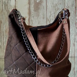 handmade na ramię torba hobo z łączonych materiałów