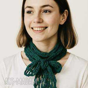wąski ażurowy szalik naszyjnik ozdoba na szyję szmaragdowy