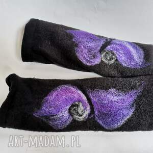 hand-made rękawiczki mitenki w kolorze czarnym filcowane wełna merynosów -prod a1