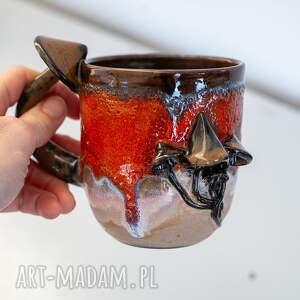 azulhorse duży kubek z grzybkami handmade lava beż ok 500 ml ceramika
