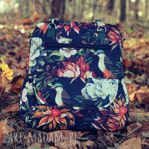 ręcznie robione plecak torba listonoszka - kwiaty i ptaki