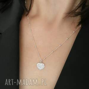 srebrny naszyjnik serce z kryształkami lumiheart prezent dla niej, biżuteria