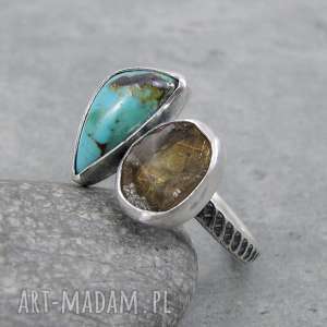 twins ring - triangle turquoise & citrine