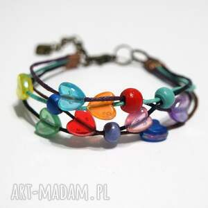 Prezent Bransoletka - Kolorowe serduszka - sznureczki