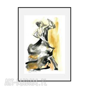 grafika z cyklu dance, dance malowana ręcznie o wymiarach 30cm x 42cm taniec
