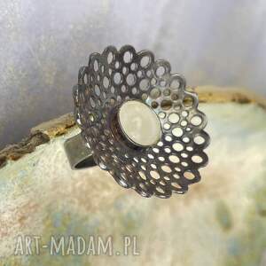 artseko koronkowy pierścień z kamieniem księżycowym a1020, pierścionek mały