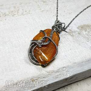 wisiorek z bursztynem s181 kamień szczęścia, rękodzieło wire wrapping