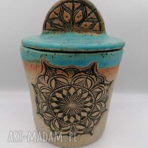 pojemnik mandala w turkusie 1, ceramika rękodzieło gliny, dekoracja