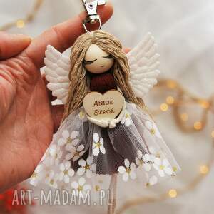 Prezent Makramowy breloczek Anioł Stróż bordowy | Aniołek brelok