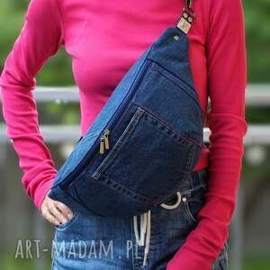upcyklingowa jeansowa nerka xxl, mini plecak nerkoplecak na prezent, dżinsowa