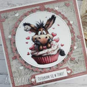 Kartka na walentynki z osiołkiem, nietypowy napis, różowa, ładna na walentynk