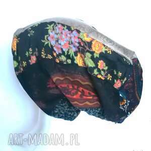 czapka turbanowa etno boho patchwork - box t1 na podszewce, rozmiar 59cm,lekko