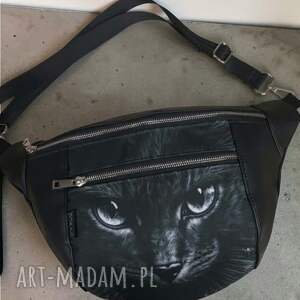 Duża czarna nerka handmade z kieszeniami - kocie oczy