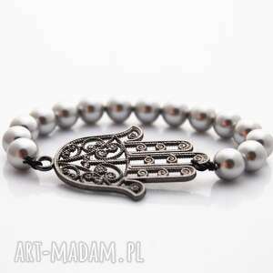 handmade bransoletka swarovski pearls & hamsa