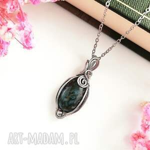 naszyjnik agat mszysty stal chirurgiczna wisiorek handmade wirewrapping