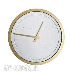 zegar betonowy mini groove biały drewniana rama złota 40cm nowoczesny elegancki