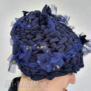 czapka artystyczna gwieździsta noc - unikat, wytkana na krośnie alicja