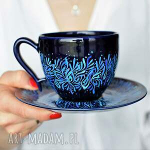 ręcznie wykonane ceramika filiżanka ceramiczna błękitny kobalt 220