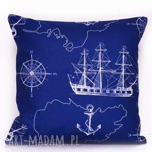 poduszka sea map navy blue 50x50cm od majunto, marynarska statki