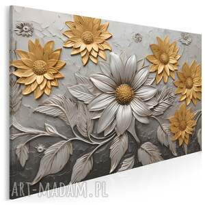 obraz na płótnie - kwiaty złote margaretki elegancki dekoracyjny - 120x80 cm