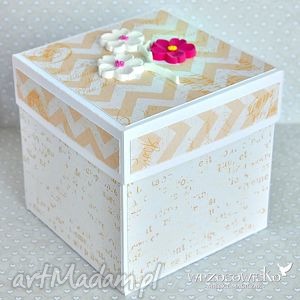 brzoskwiniowy exploding box ślubny, pudełeczko prezent