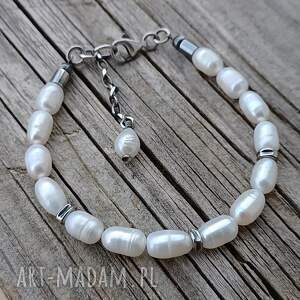 handmade bransoletka z naturalnymi perłami w srebrze