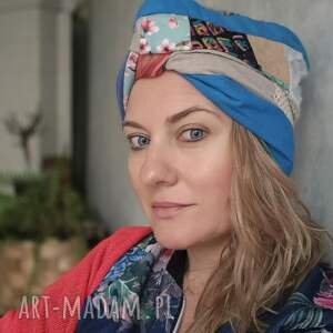 handmade czapki turban kolorowy na podszewce szyty patchworkowo piękne zwariowany