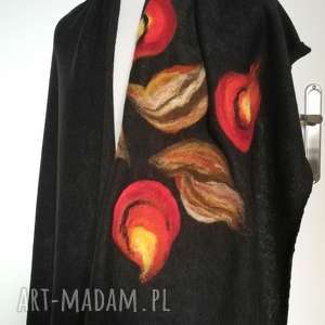 handmade szaliki czarny szal damski zimowy z wełną merynosów handmade - komin ciepły