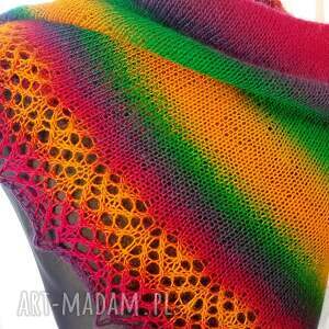 merino, tęcza, moherowa chusta z koronką