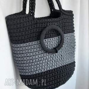 handmade na ramię torba ze sznurka bawełnianego w kolorze czarno-szarym