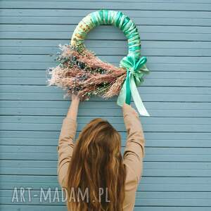 romantyczny, kobiecy wianek, turkusowwy, różowy dekoracje