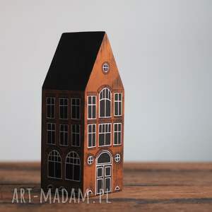 drewniany domek dekoracyjny ręcznie malowany, kamieniczki domki