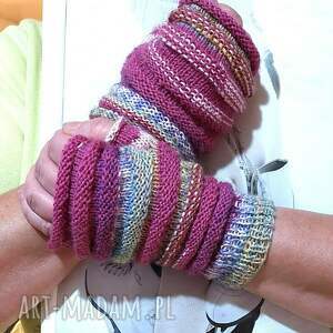 Różowe mitenki wełniane bez palców - handmade na co dzień