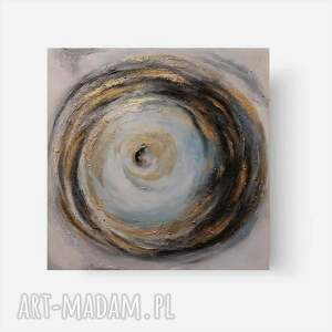 Abstrakcyjny obraz akrylowy 60x60 cm - biel, czerń i złoto