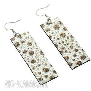 prostokątne skórzane kolczyki wiszące ze stalą szlachetną brąz - srebro, prezet