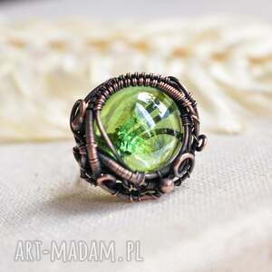 green nest - pierścionek z miedzi i szkła niej