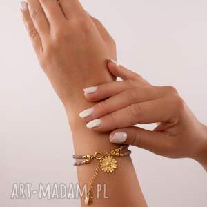 bransoletka z turmalinu stokrotki, srebro 925 w złotym pokryciu czakra serca